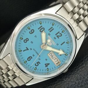 Vintage 1990 Seiko Automatic Mens Silver Watch W/daydate & Blue accents